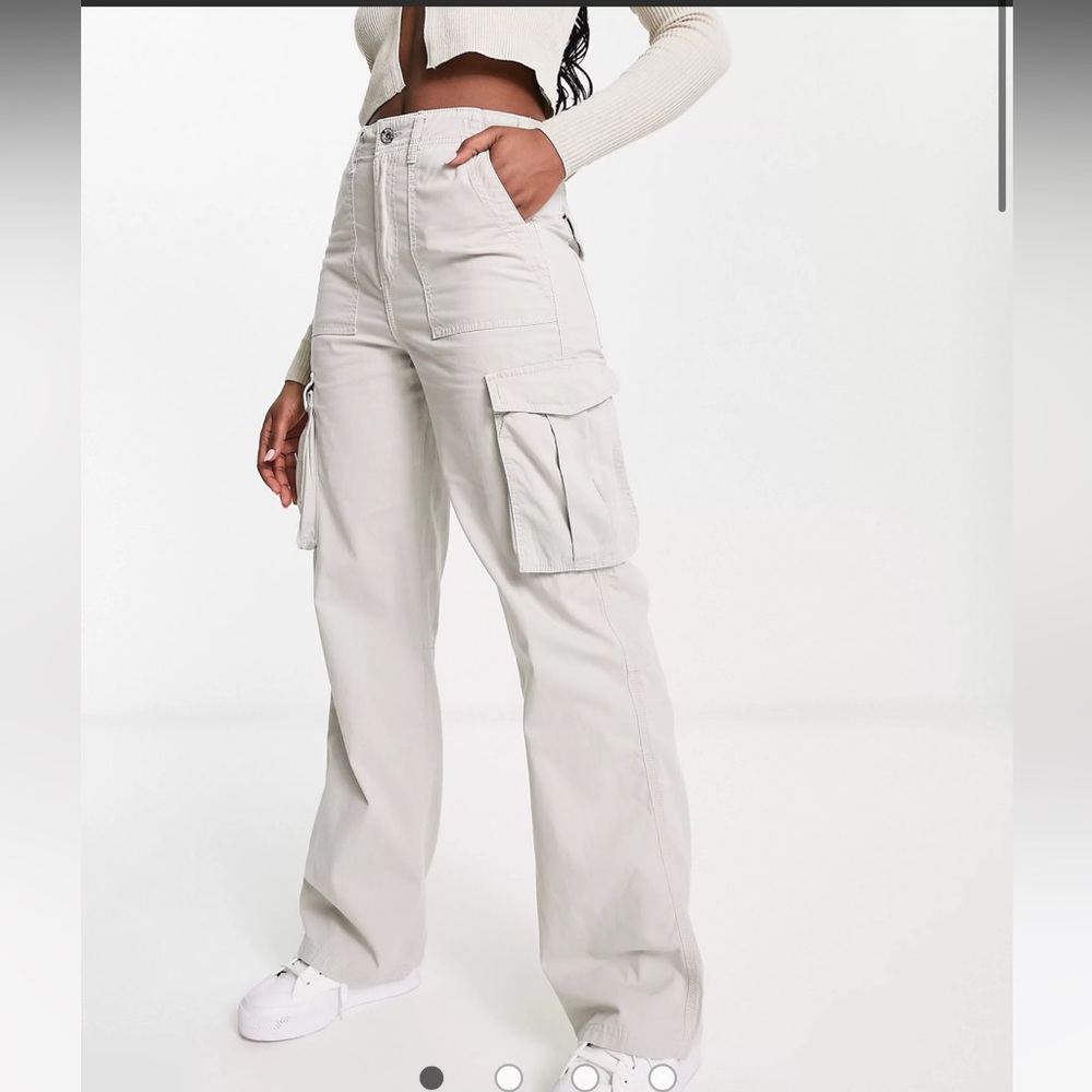 Bershka straight leg cargo pants in stone